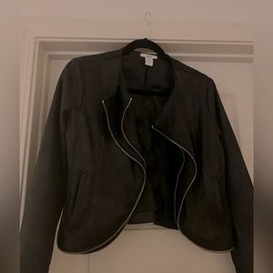 Black faux suede leather cropped jacket